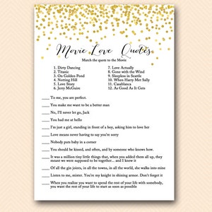 Gold Confetti Bridal Shower Movie quote game, famous quotes, Gold Confetti Bridal Shower Game, Gold Bachelorette Games, hens party game BS46