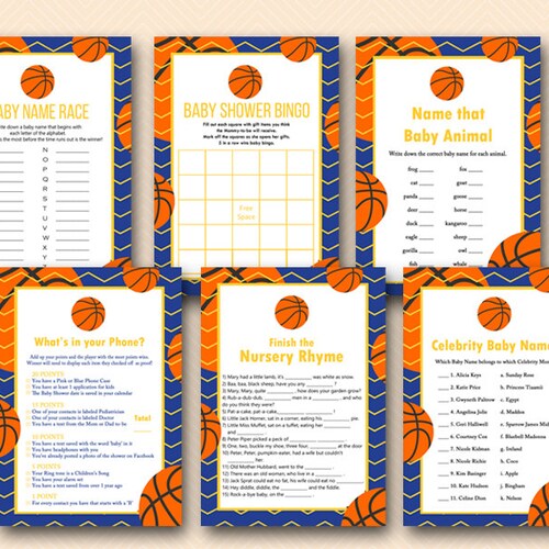 Basketball Baby Shower Game Package Printable 10 Games Etsy