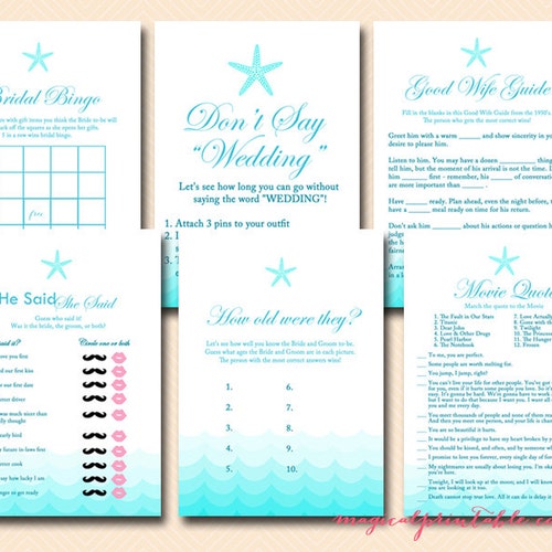 Beach Bridal Shower Game Printable Nautical Bridal Shower Etsy