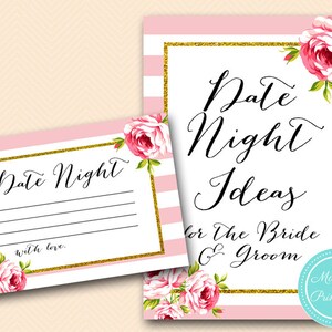Date night card, Date night jar sign, Pink Chic Floral Bridal Shower Games, Parisian, Unique Bridal Shower Games, Wedding Shower Games BS11