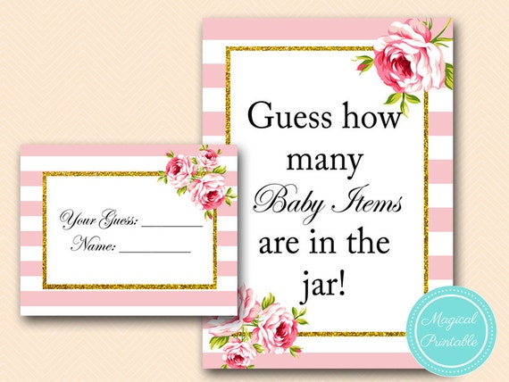 How many baby items are in the jar, counting game, Pink chic baby shower games Printables, Instant download TLC50 Il_570xn