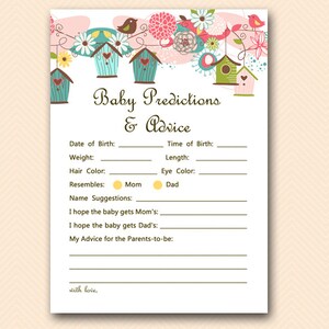 Birdhouse Baby Predictions and Advice Printable, Predictions for Baby, Baby Predictions, Baby Shower Games, Baby Shower Activities TLC17