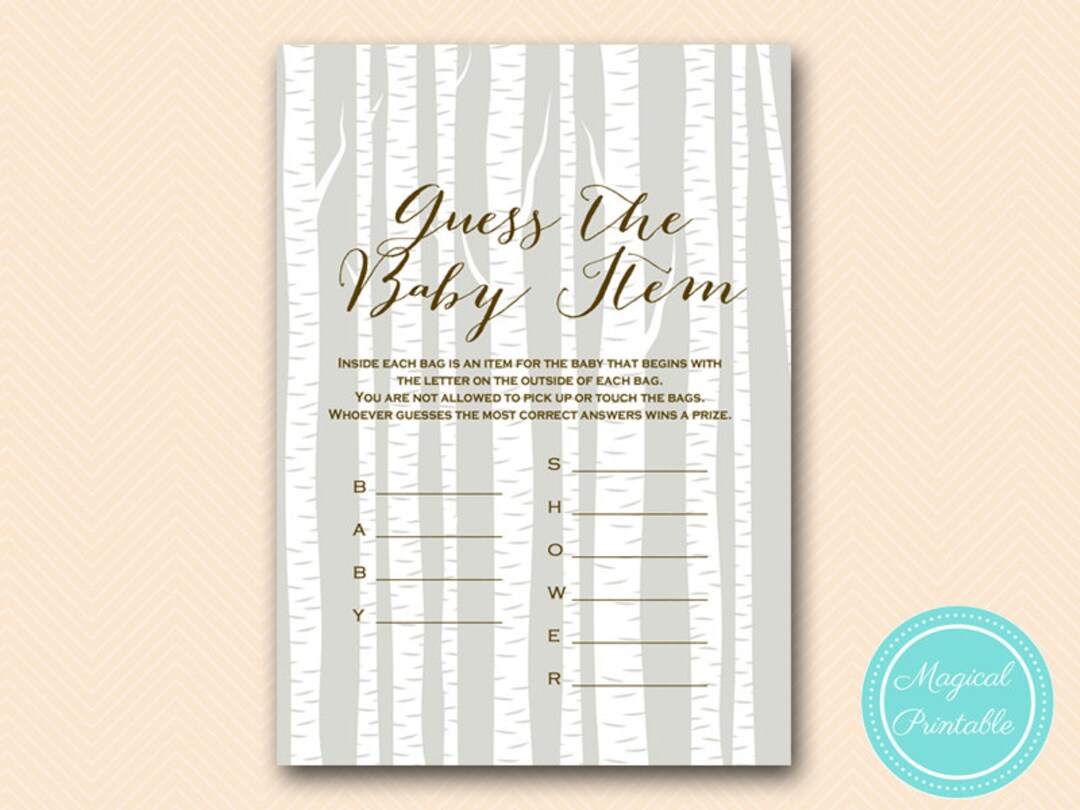 Guess the Baby Item Game, Baby Scrabble Game Printable, Woodland Baby