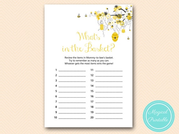 Bee What's in the Basket, Memory Game, Gender Reveal Baby Shower Game Printable, Beach, Honey Bee Baby Shower Game, Baby Shower Game TLC185 Il_570xn