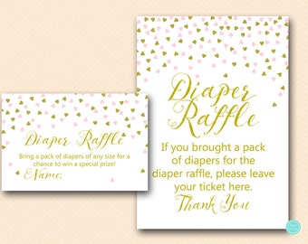 Rosa und Gold Baby Shower Spiele, Windel Tombola Ticket, Windel Tombola Zeichen, druckbare Windelverlosung, Duschaktivitäten, Duschspiele, TLC488P