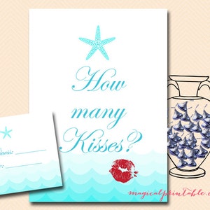 how many kisses are in the jar guess how many, Nautical, Sea, Starfish, Beach Bridal Shower Games, Bachelorette, Wedding Shower BS28 TLC09