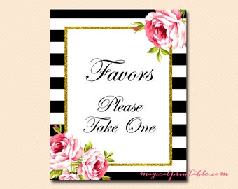 Favors Sign, Thank you sign, please take one Sign, signage, Black and White Stripes, Floral, Chic, SN03 BS10 SN26
