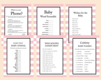 Pink Stripes Baby Girl, Parisian Printable Baby Shower Games, Download, Baby Pink Baby Shower Games, Pink Baby Shower Activities TLC03