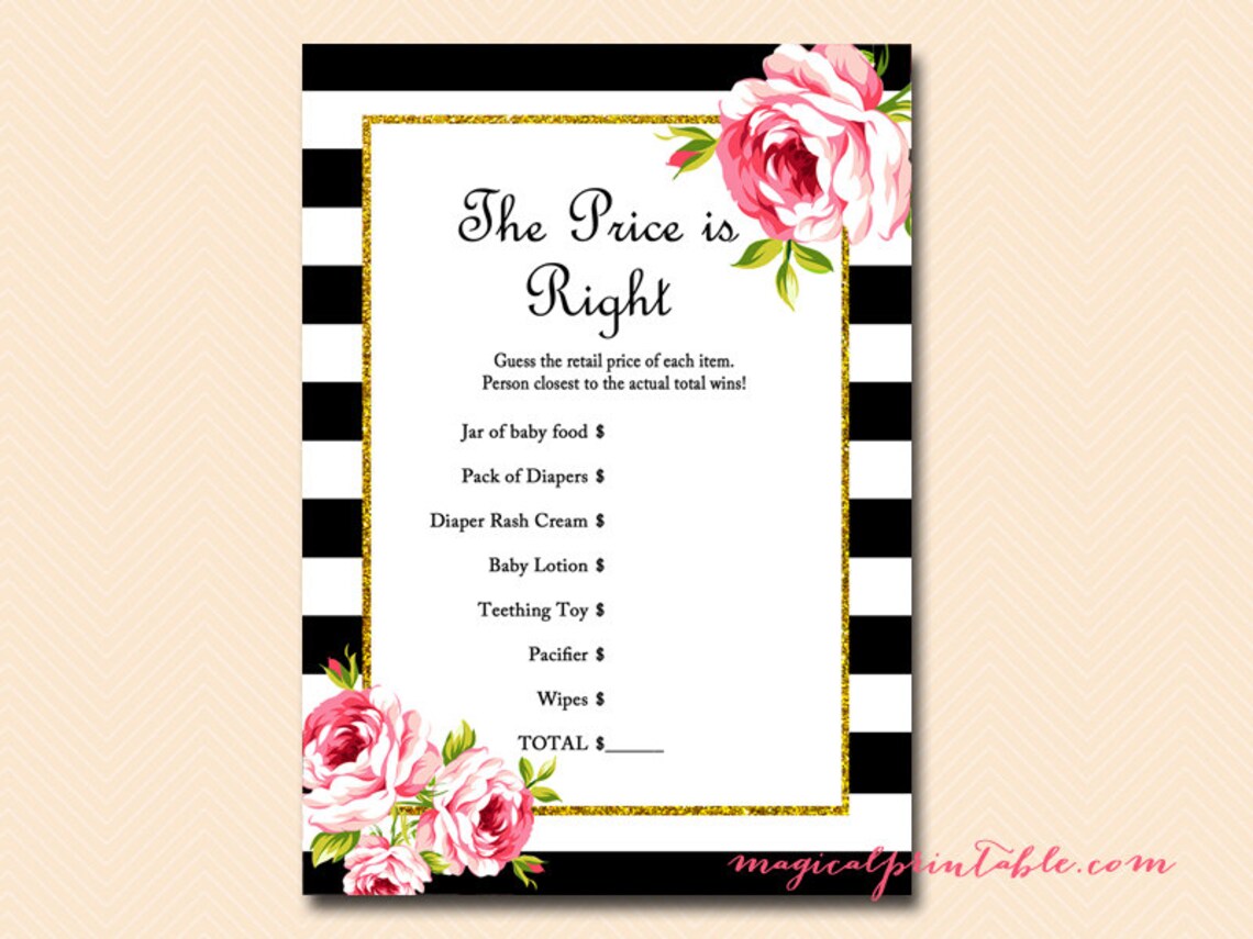 Price is Right Baby Item Price Game Gold Glitter Floral Etsy