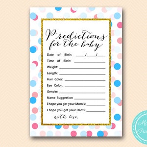 Prédictions pour bébé, prédictions de bébé, carte de prédiction de sexe, garçon ou fille, sexe révèlent, jeu imprimable, activités de douche de bébé TLC430R