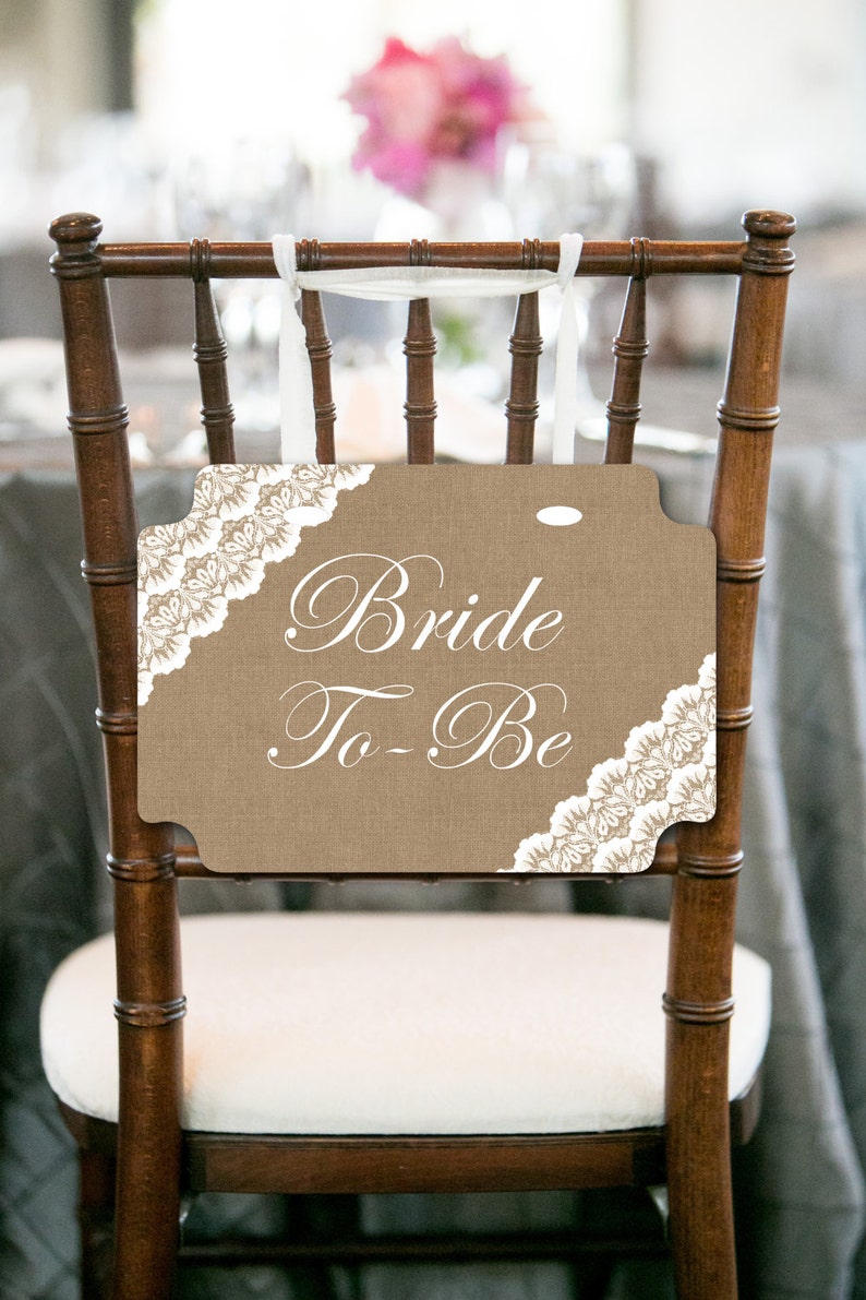 Burlap Lace Bride To Be Chair Banner Bridal Shower Decorations Sign Printable Bs34 Ds
