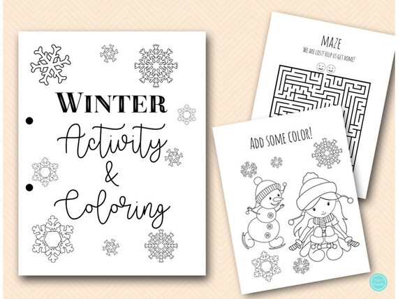 winter kids coloring and activities book pages instant