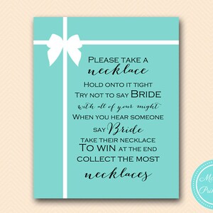 Don't Say Bride, Necklace Game, Guessing Game, Aqua Bridal Shower Game ...