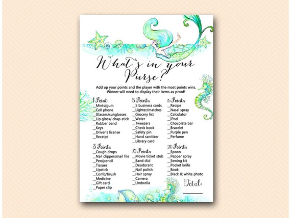 What's in your Purse Bridal Shower Game, Purse Hunt, Purse Raid, Bridal  shower game, Bridal shower activity, Printable Game WD63 TH11