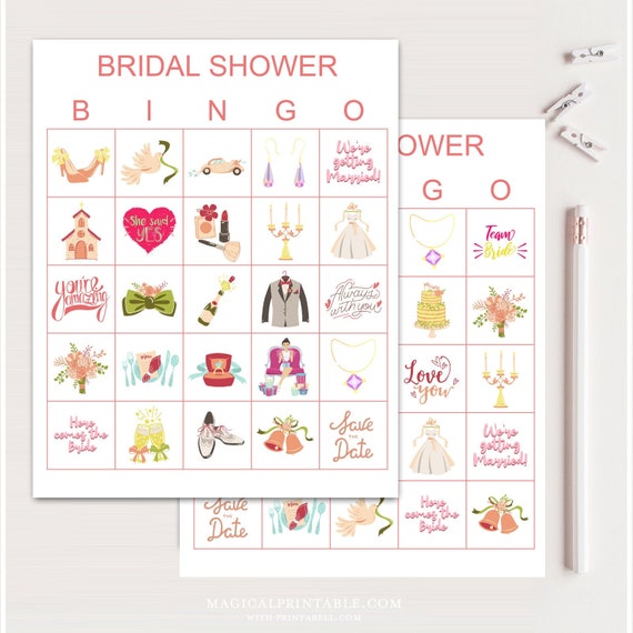 100x Bingo Bridal Shower Game, Printable Bridal Shower bingo, Bridal