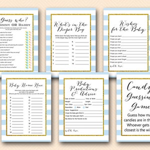 Baby Blue and Gold Baby Shower Games Package, Instant Download, baby predictions advice, Baby Shower Game Download, wishes for baby tlc50