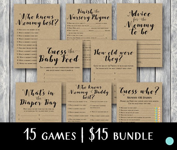 Rustic Baby Shower Games Package, Instant Download,rustic advice cards, who knows mommy, shit happens, guess who, guess baby food, tlc596 Il_570xn