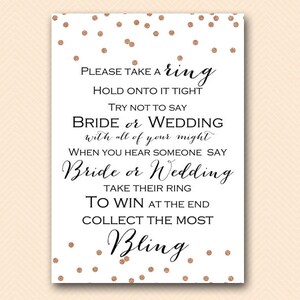 Rose Gold Dots Dont Say Bride or Wedding Game, Don&#39;t Say Game, Put a Ring on it Game, Bridal Shower Game, Shower Games Download BS155