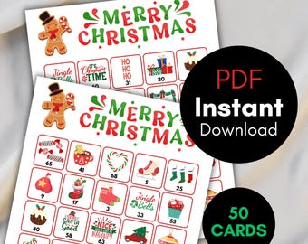 Cartões de Bingo de Natal, Bingo de Natal para Imprimir, Jogo para Festa de Natal, Jogos Divertidos de Natal, Jogo de Bingo para Família para Festa de Natal BS701