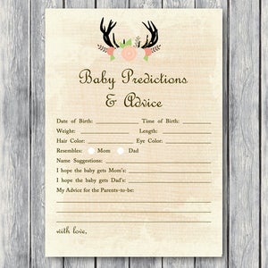 Antler bébé prédictions et conseils imprimables, prédictions pour bébé, prédictions de bébé, jeux de douche de bébé, activités de douche de bébé TLC21