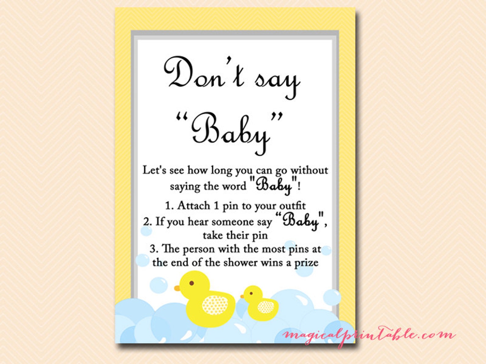 Don't Say Baby Game Sign Clothespin Game Diaper Pin Etsy