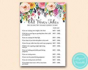 old wives tales, gender prediction answers, Floral sweet girl, it's a girl Baby Shower Games, Baby Shower Activities TLC140