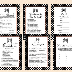 Black und White Ribbon Bridal Dusche Spiele druckbare Pack, Black & White Stripes Bridal Shower Spiele, Bachelorette Spiel, Hochzeit Dusche BS38