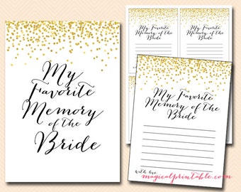 My favorite memory of the bride card and sign, Gold Confetti Bridal Shower, Gold Bachelorette, Fun Bridal Shower Game, Wedding Shower BS46