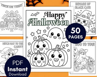 Halloween Coloring Pages, Happy Halloween Kids Coloring book Pages, Instant Download, Printable, Halloween Coloring, BP897