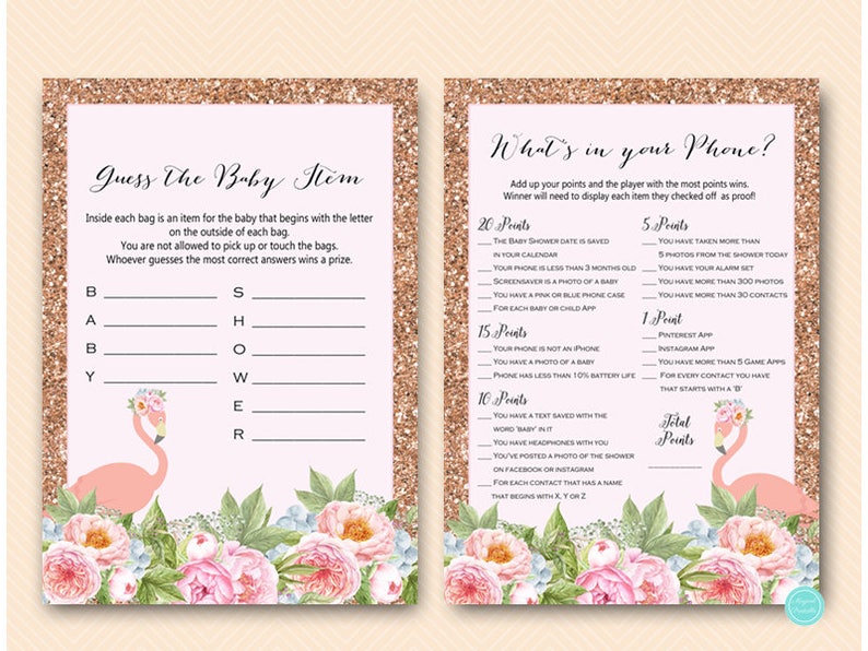 Rose Gold Flamingo Baby Shower Games Package, Instant Download, Wishes for Baby, Headband station, babies are sweet, diaper raffle tlc544 image 3