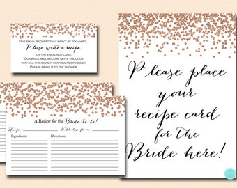 Rose Gold Bridal Shower Recipe Card and Insert, Bridal Shower Recipe Cards, Gold Confetti Bridal Shower, Recipe card inserts BS155