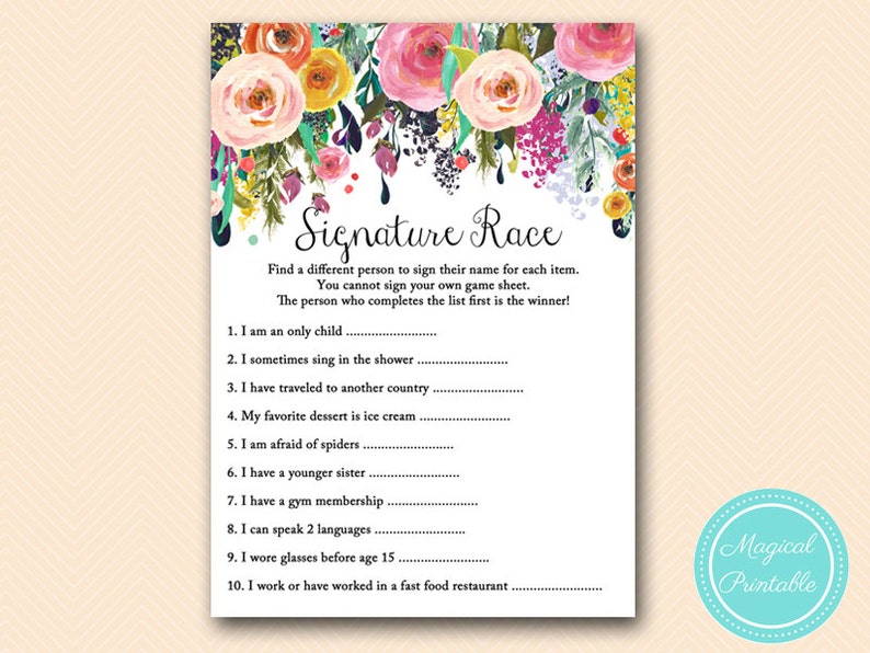 Signature Race Baby Shower Signature Game Get To Know Each Etsy Signature Race Baby Shower Signature Game Get To Know Each Etsy