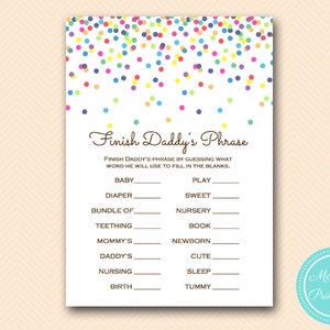 Finish Daddy's Phrase, Finish Dad's Phrase, Baby Sprinkle, Baby Shower ...