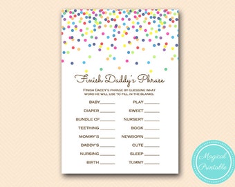 Beenden Sie Papas Satz, beenden Sie Papas Satz, Baby besprühen, Baby Shower Spiele zum Ausdrucken, Baby Shower Aktivitäten, TLC108