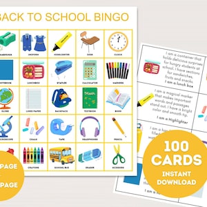Back to School Bingo,  First Day of School Bingo, School Classroom Bingo Cards, Welcome Back to School Bingo, Back to School Activity, bs701