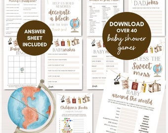 Adventure Awaits Baby Shower Games Bundle, Travel Themed Baby Shower, Welcome to the World Baby, Greatest Adventure Baby Shower Game, TLC781