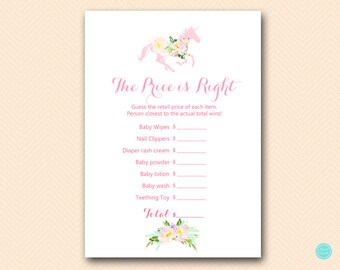 Unicorn Carousel Baby Shower Games, Price is right Baby Shower Game, Price is right baby shower, Baby Shower Games, Shower Activities TLC497