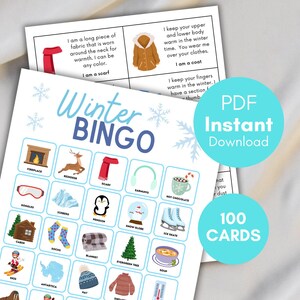 Winter Bingo Cards, Printable Winter bingo, Winter Activity for Kids,  Winter Party Game, Winter Classroom Activity, PDF Download bs701 2