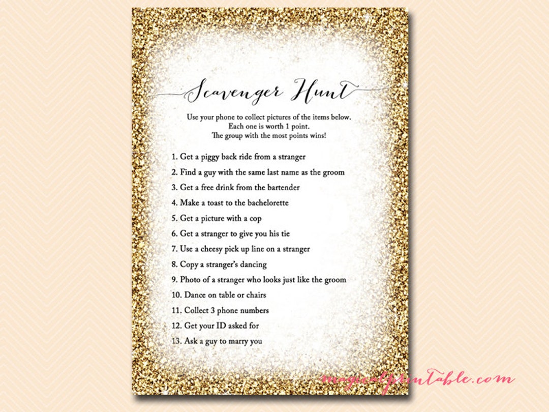 Scavenger Hunt, Hens Night Scavenger, Gold Bridal Shower Games, Glam — free download