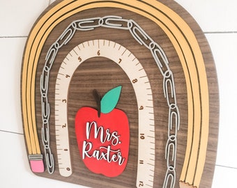 Teacher Boho Rainbow Door Hanger // Personalized Teacher Door Sign // Rainbow Teacher Sign // Teacher Gift // Teacher Appreciation Gift