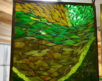 Green Oasis - Florida - Stained Glass - Mosaic - Flow - Frit - Multi-media - Glass on Glass - Woman owned - One of a kind