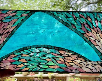 Florida Aurora Borealis - Glass on Glass - Glass Art - Handmade - Iridescent - Handcut - One of a Kind - Blue - Window art