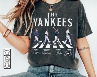 Yankees Walking Abbey Road Signatures Baseball Shirt, Aaron Judge, Giancarlo Stanton, Gerrit Cole, Anthony Volpe, New York Vintage 1410 VCT