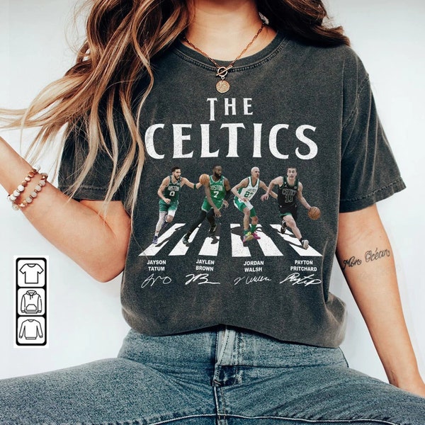 Celtics Walking Abbey Road Signatures Basketball Shirt, Jayson Tatum, Jordan Walsh, Jaylen Brown, Payton Pritchard, Boston Vintage 1210 VCT