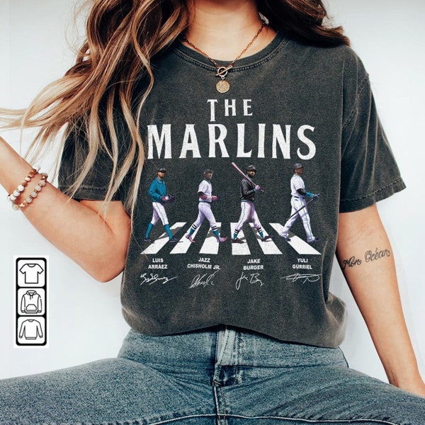Marlins Walking Abbey Road Signatures Baseball Shirt, Luis Arráez, Jazz Chisholm Jr., Jake Burger, Yuli Gurriel, Miami Vintage 1410 VC