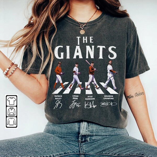 Giants Walking Abtei Straße Unterschriften Baseball-Shirt, Brandon Crawford, Logan Webb, Patrick Bailey, Harrison, San Francisco Vintage 1410 VCT