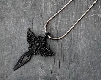 Gothic Black Wings Pendant Necklace, Black Oxidized Silver Necklace Men and Women Unisex Jewelry