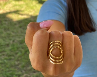 Adjustable gold ring Outlined Geometric Arch Statement Ring Contemporary Art Deco Trendy Urban Handmade Ring Jewelry Findings