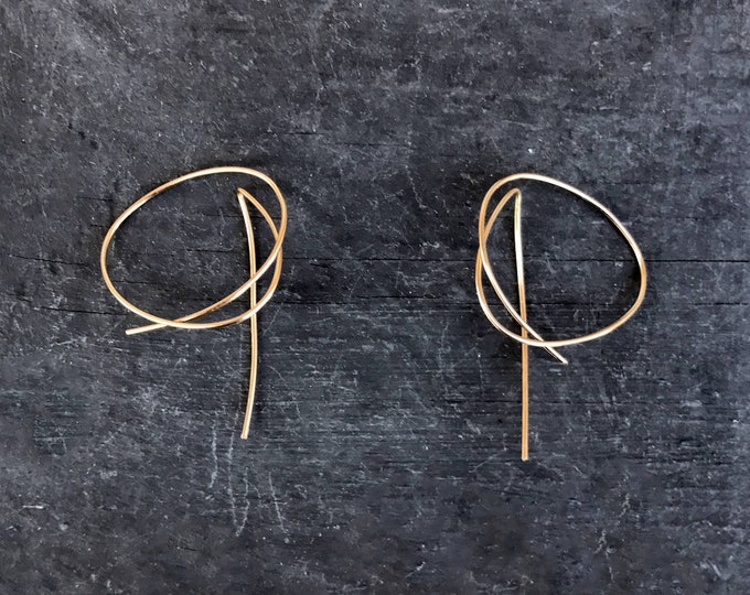 Spiral Gold Filled Earrings Huggies, Wire Earrings Cool Hoop Gold filled Urban Earrings, Unique Hoop Jewelry Handmade Earrings Trending Now