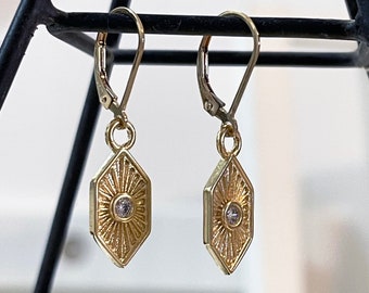 Dainty Hexagon Earrings, Gold Drop Earrings, Bridesmaid Jewelry, Gold filled  earrings, zircon earrings, minimal earrings, Hexagonal jewelry